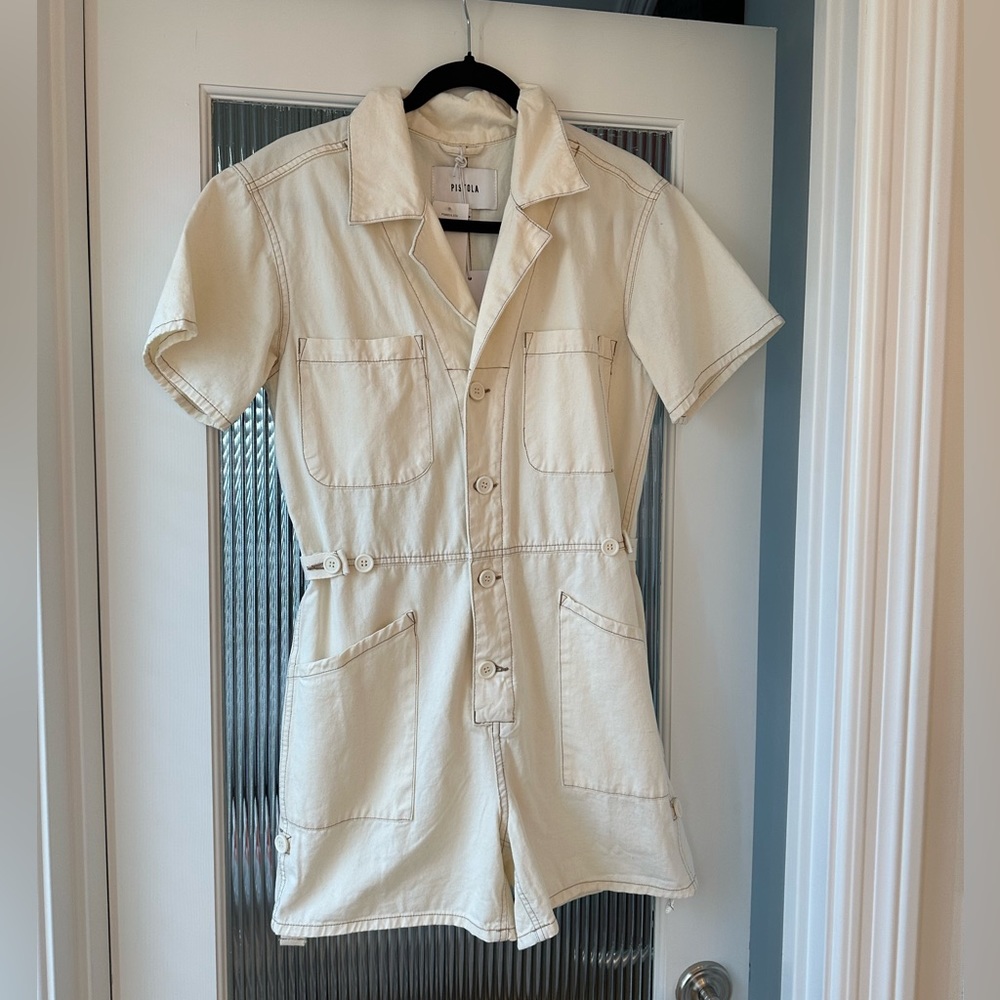 Pistola Parker Denim Romper • Size Small • Ecru
